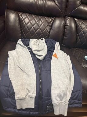 Matix Men's Navy Blue and Light Gray Hooded Windbreaker Jacket